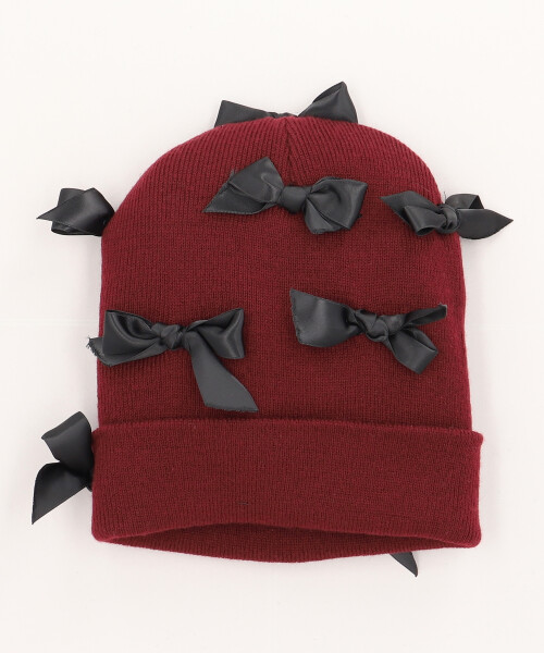 BOW BEANIE WINE RED ONESIZE