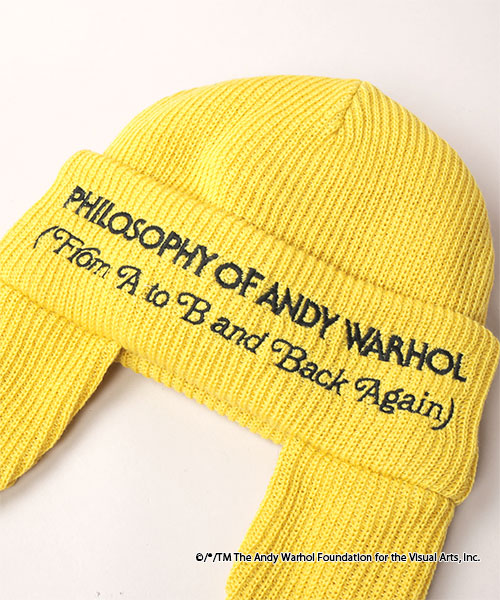 the PHILOSOPHY OF ANDY WARHOL EAR FLAP KNIT CAP BLACK ONESIZE