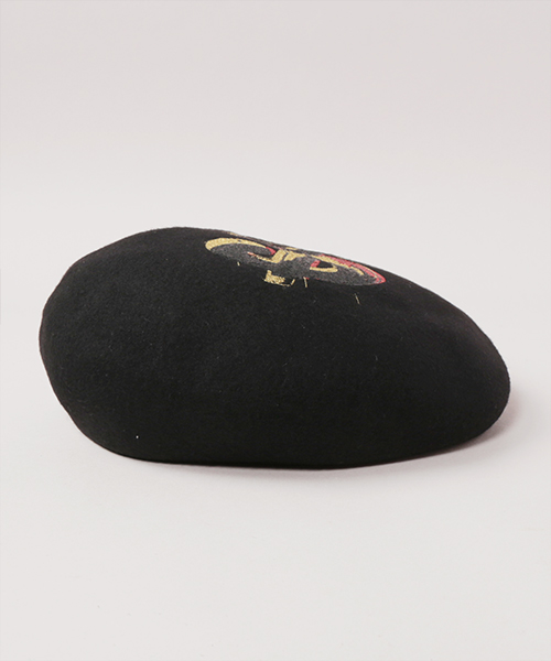 DOLLAR SIGN SILK SCREEN BERET BLACK ONESIZE