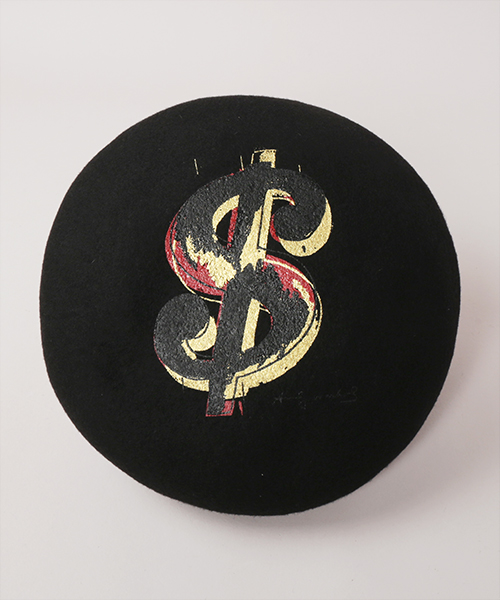 DOLLAR SIGN SILK SCREEN BERET BLACK ONESIZE