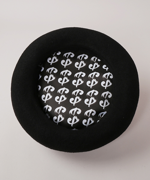 DOLLAR SIGN SILK SCREEN BERET BLACK ONESIZE