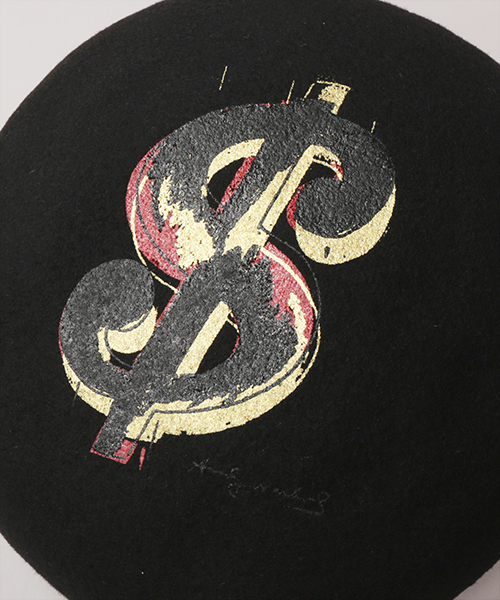 DOLLAR SIGN SILK SCREEN BERET BLACK ONESIZE