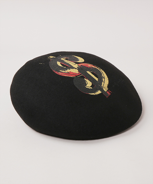 DOLLAR SIGN SILK SCREEN BERET BLACK ONESIZE