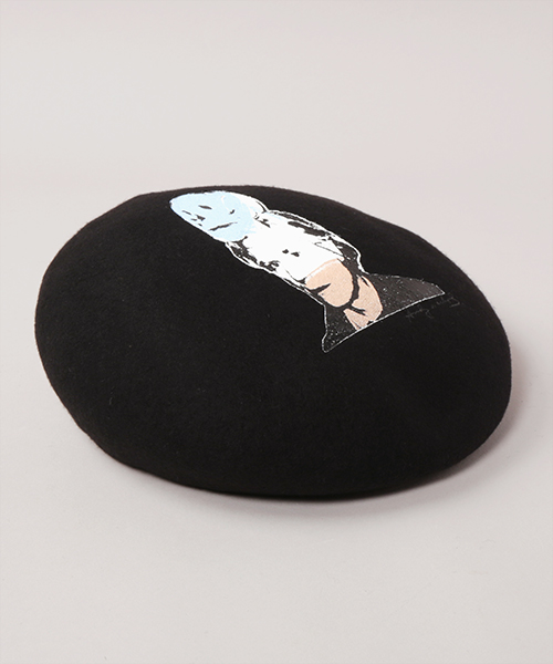 SELF-PORTRAIT SILK SCREEN BERET BLACK ONESIZE