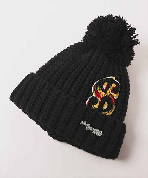 DOLLAR SIGN CHENILLE PATCH KNIT CAP BLACK ONESIZE