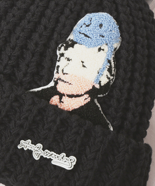 SELF-PORTRAIT CHENILLE PATCH KNIT CAP BLACK ONESIZE