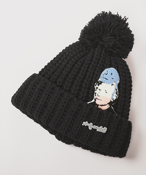 SELF-PORTRAIT CHENILLE PATCH KNIT CAP BLACK ONESIZE