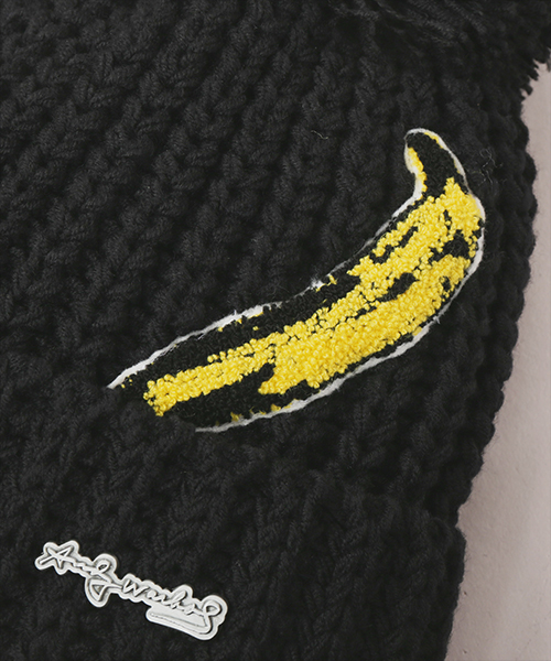 BANANA CHENILLE PATCH KNIT CAP BLACK ONESIZE