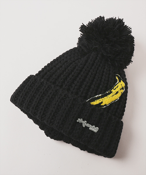 BANANA CHENILLE PATCH KNIT CAP BLACK ONESIZE