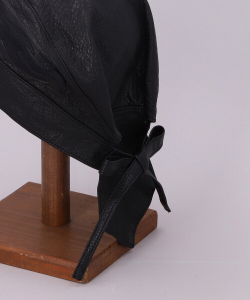KAMIYA x CA4LA LEATHER BIKER HEAD WRAP BLACK x BLACK ONESIZE