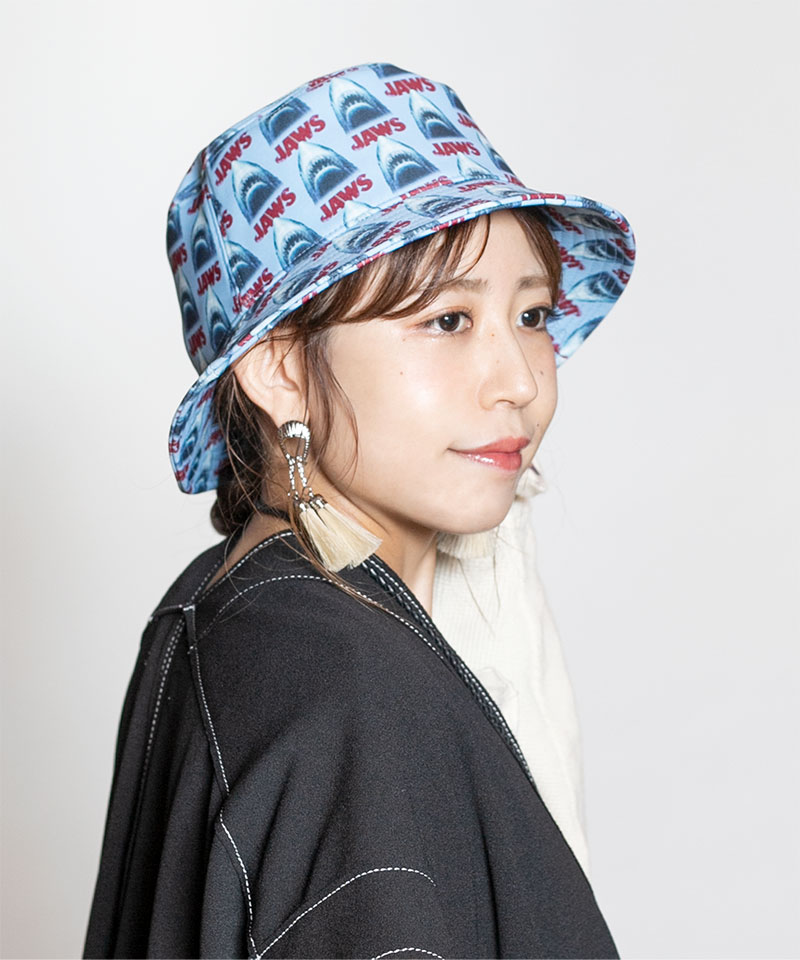 JAWS PATTERN BUCKET HAT BLUE ONESIZE