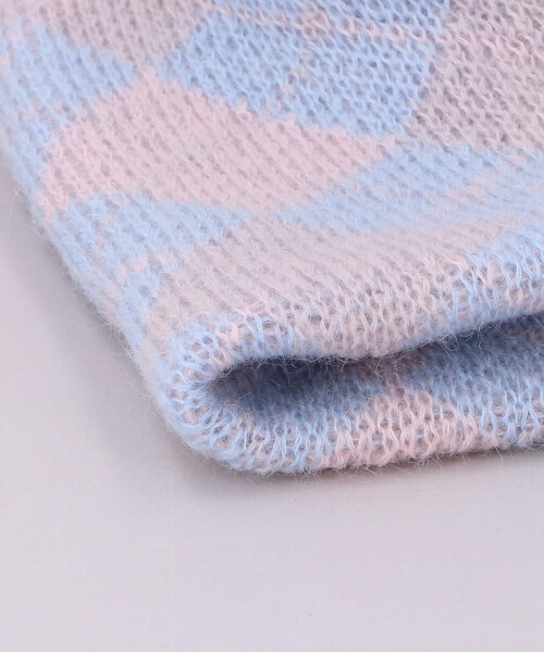 DIAMOND CHECK KNIT BLUE ONESIZE
