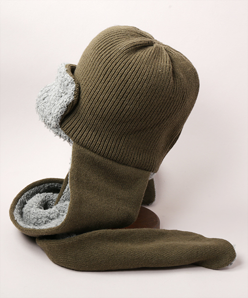 KNITTED SCARF FLYING CAP KHAKI ONESIZE