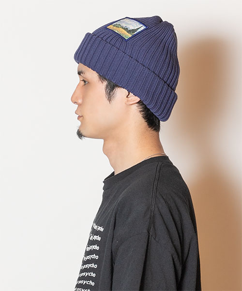 WHEAT FIELD WITH CYPRESSES KNIT CAP NAVY ONESIZE