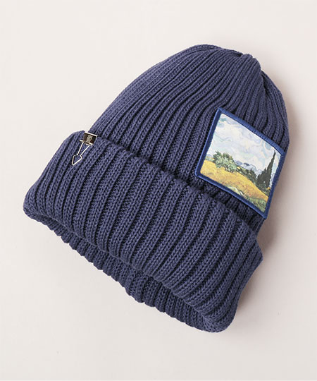 WHEAT FIELD WITH CYPRESSES KNIT CAP NAVY ONESIZE