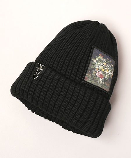 BOUQUET OF FLOWERS IN A VASE KNIT CAP(ONESIZE BLACK): ニット