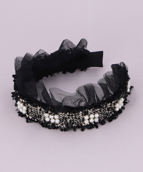 ROUND Rツイードパールカチューシャ BLACK ONESIZE