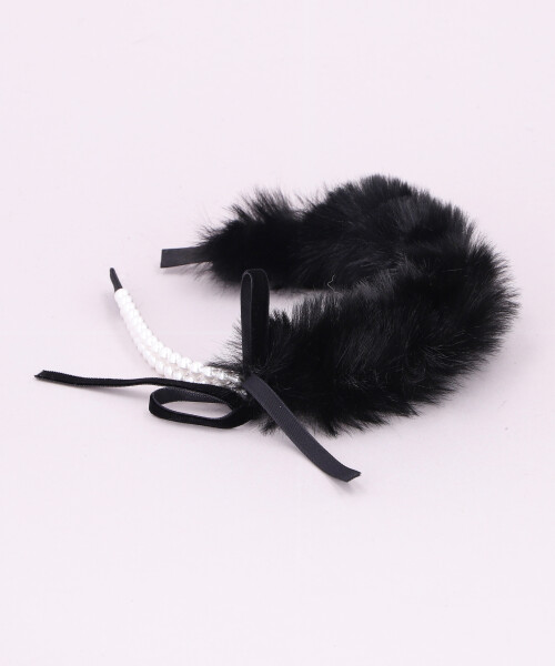 ROUND R ファーパールカチューシャ BLACK ONESIZE