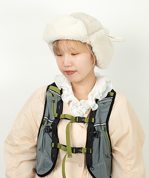 モデル頭囲：54.5cm 着用サイズ：ONESIZE