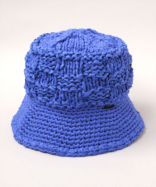 HAND KNITTED BUCKET HAT BLUE ONESIZE