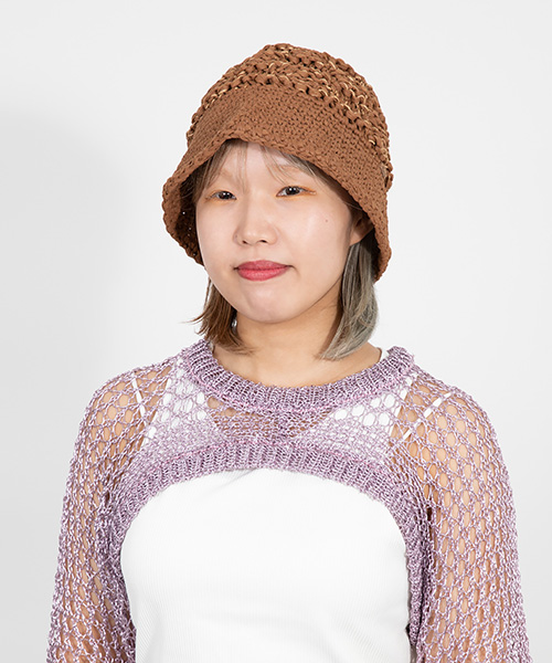 HAND KNITTED BUCKET HAT BLUE ONESIZE