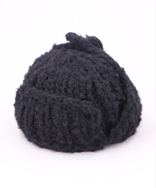 HAND KNITTED FLIGHT CAP BLACK ONESIZE