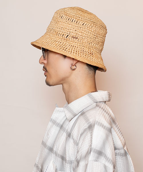 RAFFIA PATTERN CROCHET HAT NATURAL ONESIZE