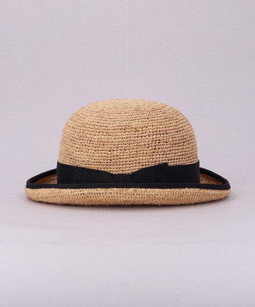 RAFFIA BOWLER HAT BEIGE M